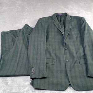 VINCI 2PC Suit Green Blackwatch Plaid Jacket‎ 46L Pants 40 x 30 Pleated Cuffed